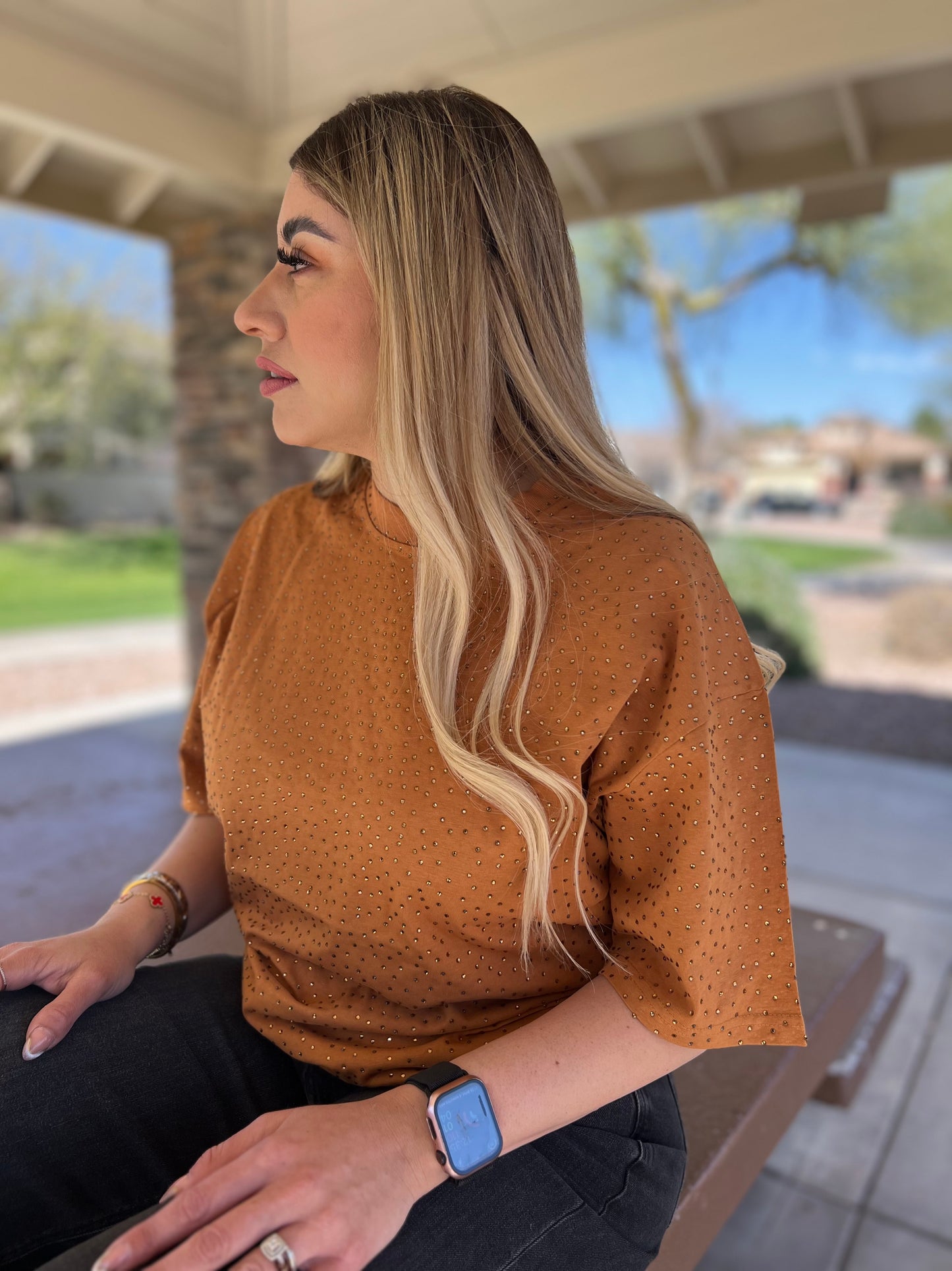 Rhinestone Shirt (camel)